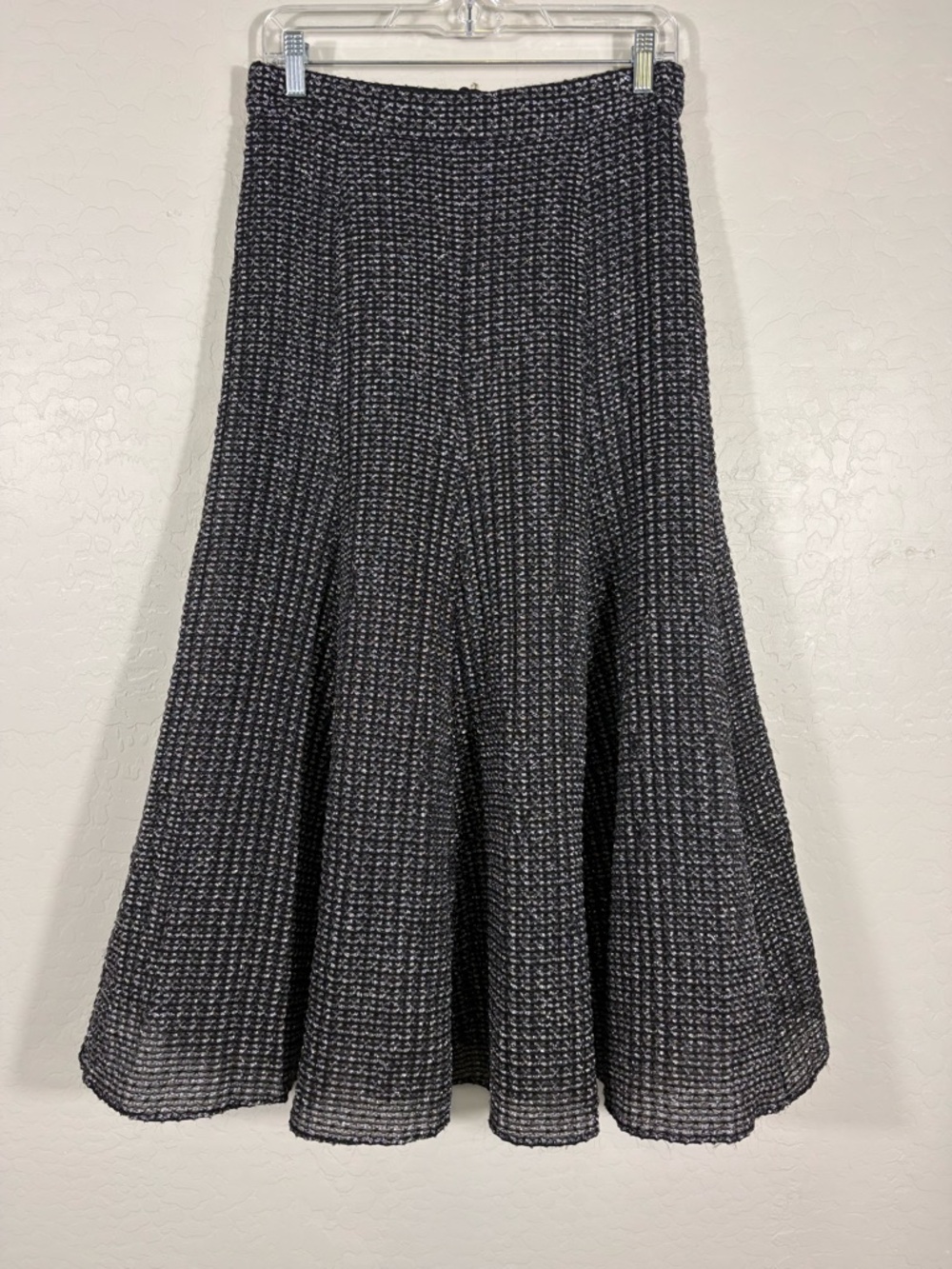 Akris Punto Metallic High Waist A-Line Midi Skirt 8 Silver/Black Quiet Luxury - Picture 3 of 10